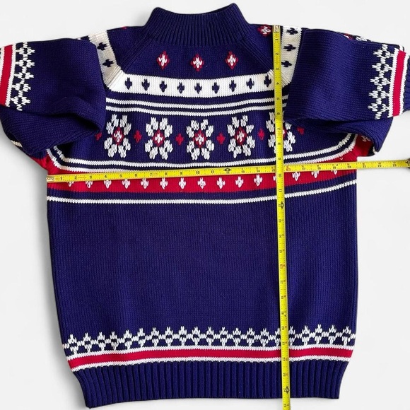 Vintage JC Penney Mock Neck Navy Blue Red White Snowflake Knit Sweater M - Picture 4 of 7